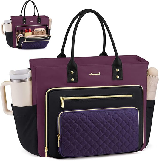 LOVEVOOK Teacher Tote Bag for Women Work, Nurse Bags With Large Cup Holder Laptop Bag With Laptop Compartment, Professional Computer Briefcase Business Purses, Diaper Bag Mother Gift, 15.6 Inch