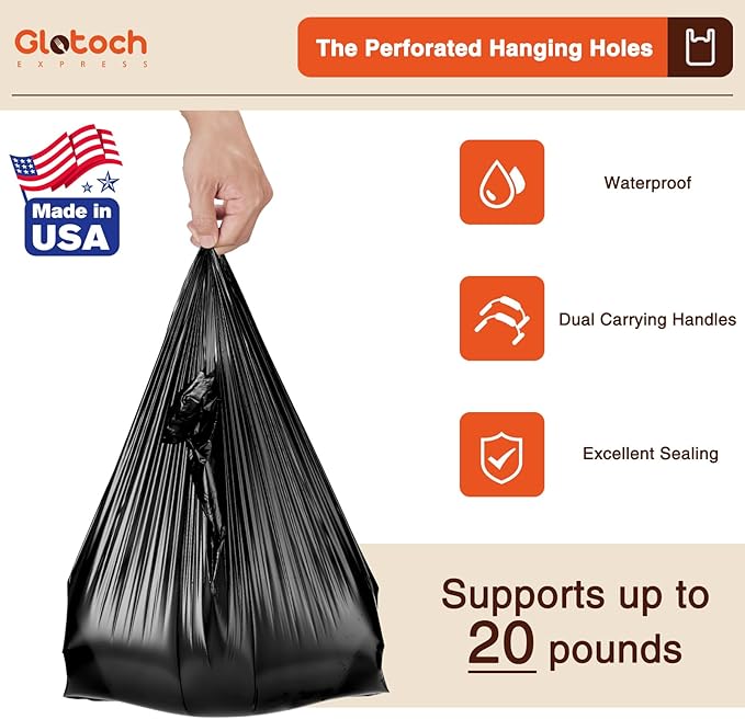 Glotoch 10000 (10K) Count Plastic T-shirt Bags Plain Black, 11.5 x 6.5 x 21" Grocery Shopping Bags with Handles for Restaurant, Retail, Takeout, Convenience Stores, Kitchen Trash, in Bulk Business