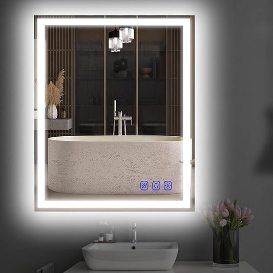 32"x24" LED Bathroom Mirror with Lights Front & Backlit Smart LED Mirror Bathroom Lighted Vanity Mirror Wall-Mounted Design Stepless Dimmable Anti-Fog Shatterproof Memory Function