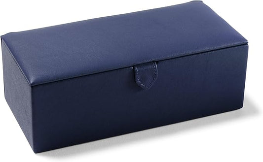 Leatherology Navy Blue Watch & Bracelet Box â Full Grain Leather Jewelry Organizer with 4 Microsuede-Lined Compartments, Removable Cushions & Snap Closure â Storage for Watches and Accessories