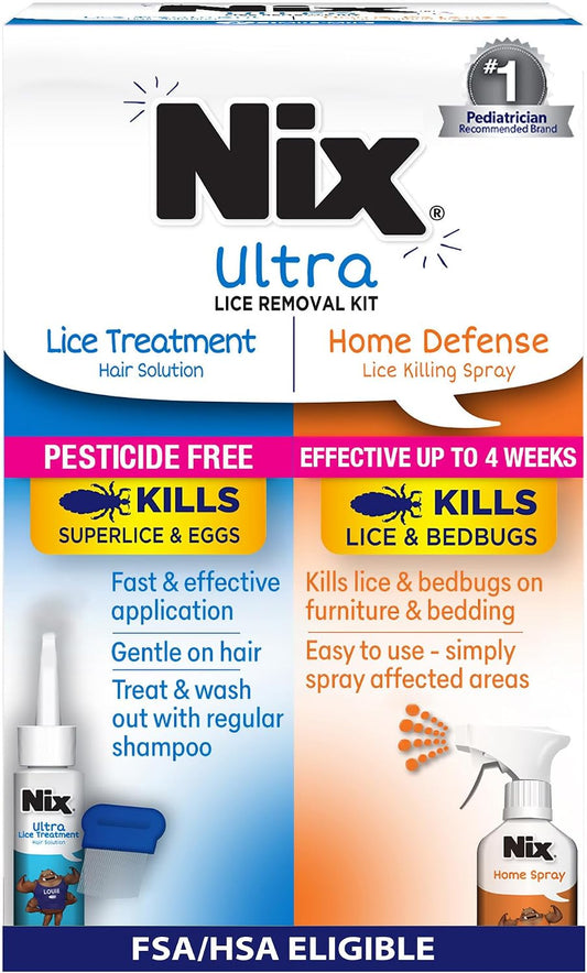 Nix Lice Treatment Hair and Home Kit, Ultra Hair Solution (3.4 Fl Oz), Home Defense Bedbug and Lice Killing Spray (5 Fl Oz)