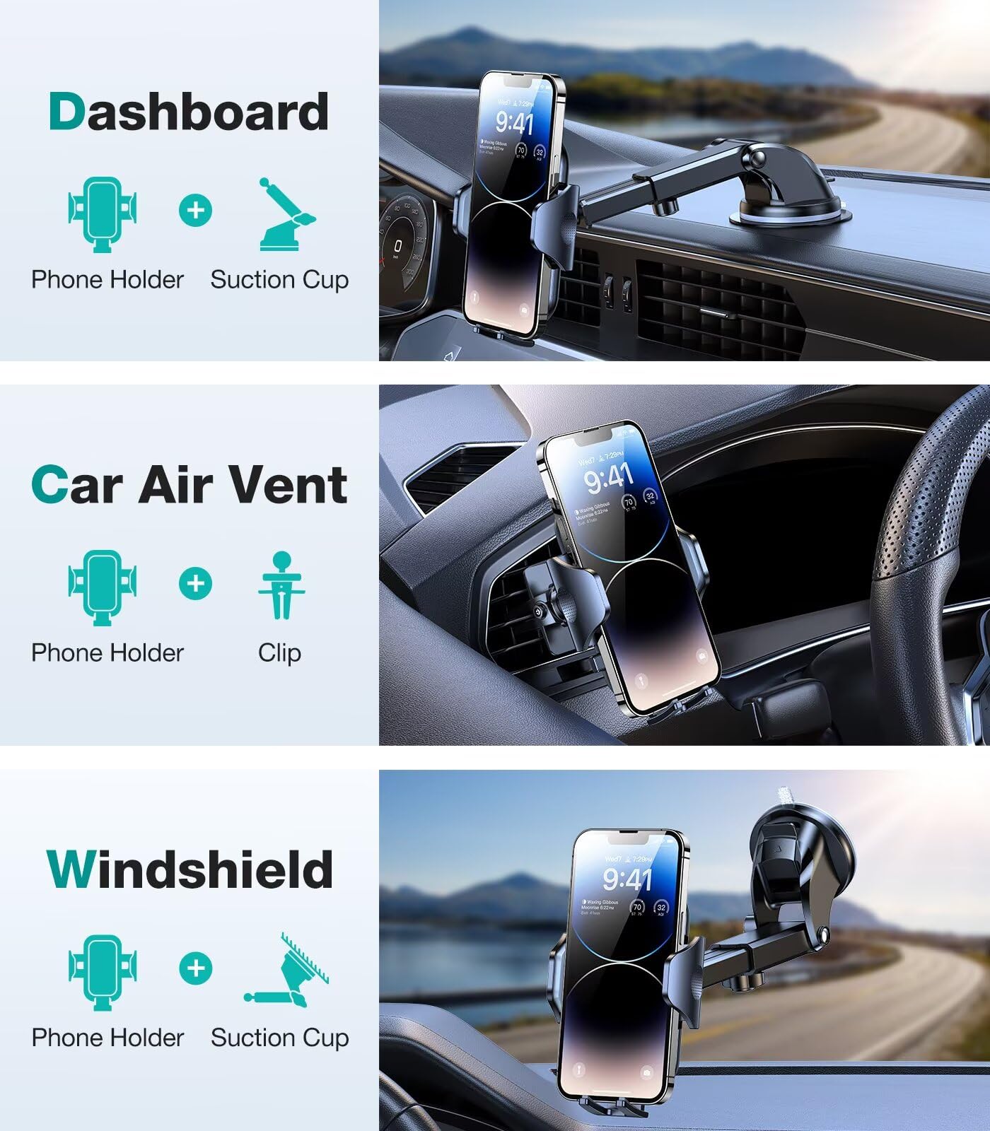 VICSEED [No.1 Powerful Suction] [Rally Racing-Grade Stability] Phone Holders for Your Car 2025 Upgraded Car Phone Holder Mount Truck Stand for Dashboard Windshield Vent for iPhone Samsung All Phones