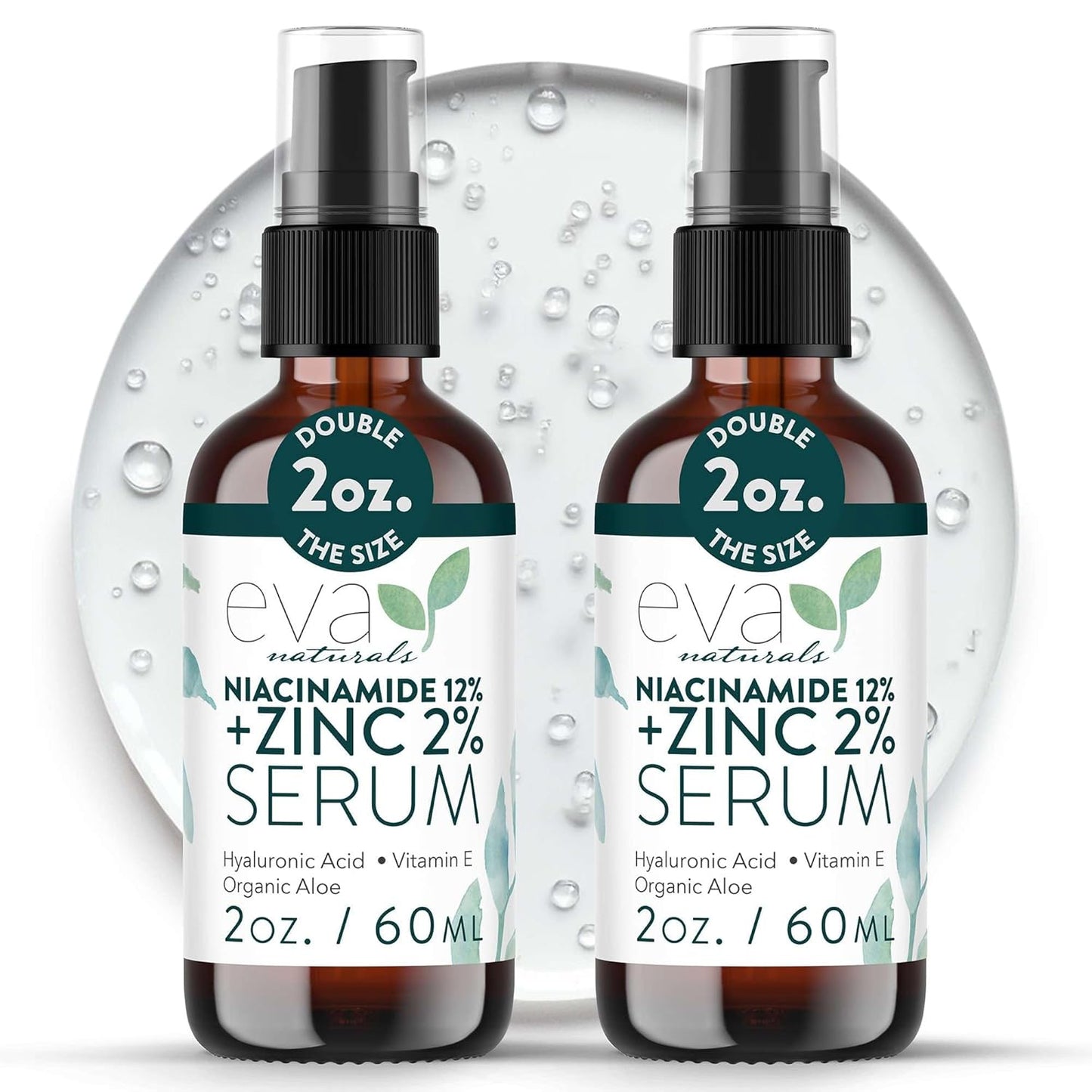 Eva Naturals Niacinamide 12% + Zinc Serum for Face – Dark Spot Remover, Pore Minimizer, Redness Relief, Hydrating Vitamin B3 with Botanical Hyaluronic Acid, Anti-Aging Serum for Clear Skin (2 Pack)