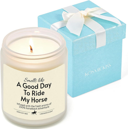 Kosmickiss Funny Horse Gifts for Women, Girls, Men, Unique Birthday Christmas Horse Lover Gift for Women, Riders, Equestrian, Natural Soy Wax Lavender Scented Candle