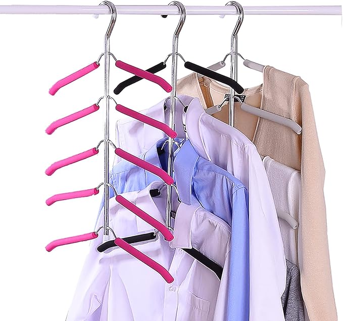 Multi-Layer Clothes Hangers Blouse Tree Hangers 3 Pack 5 in 1 Non Slip Space Saving Stainless Steel Shirt Hangers Closet Organizerï¼3ï¼Greyï¼