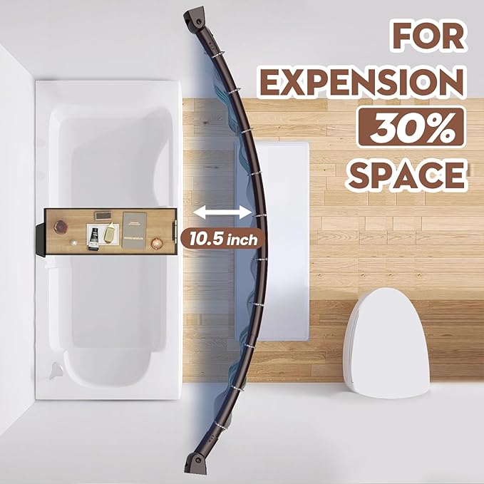 Bronze Curved Shower Curtain Rod 33-78 Inches Adjustable Shower Rods Curved Round Bowed Rust proof, Premium Stainless Steel Need To Drill Shower Curtain Rod for Bathroom, Bathtub, Stall