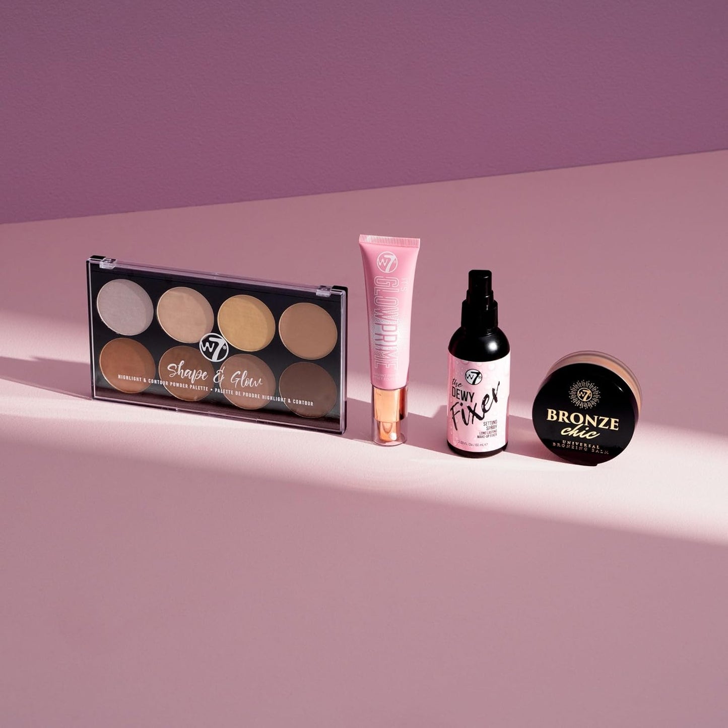 W7 Shape & Glow Makeup Set - Dewy Finish - 4 Product Set - Bronze, Contour & Secure