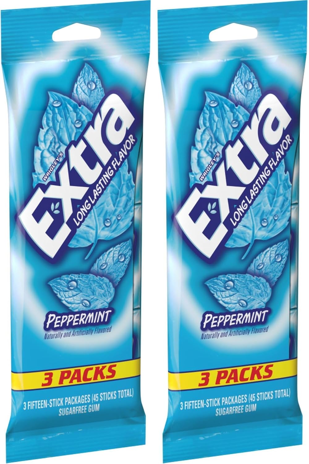 EXTRA Peppermint Sugar Free Gum Back To School Chewing Gum, 6 Pack Bulk Gum (45 Sticks Total)