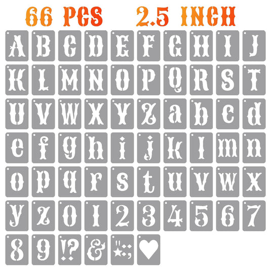 ASMPIO 2.5 Inch Alphabet Letter Stencils Kits, 66 Pcs Drawing Templates for Painting on Wood, Wall, Fabric, Reusable Letter Symbol Number Plastic Art Craft Stencils