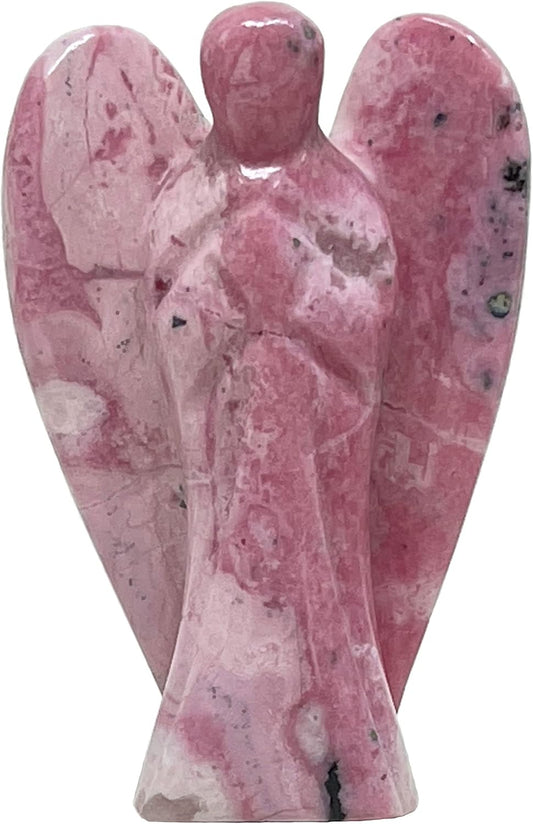 2 Inch Pink Peruvian Rhodonite Guardian Angel Figurine Hand-Carved Natural Stone, Excellent to Aid Self-Esteem and Self-Confidence