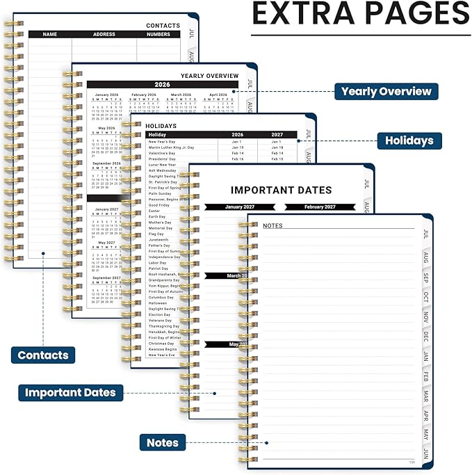 Planner 2026-2027 for Women & Men, Academic Monthly and Weekly Calendar Planner, Jul 2026 - Jun 2027, A5 (6.3" x 8.5"), Teacher Student Planning Book with Tabs, Ideal for Office School Supplies - Navy Blue