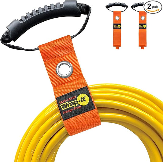 Easy-Carry Wrap-It Storage Straps - 17â (2-Pack) Blaze Orange with Grommet - Extension Cord Hanger Carrying Straps for RV Accessories