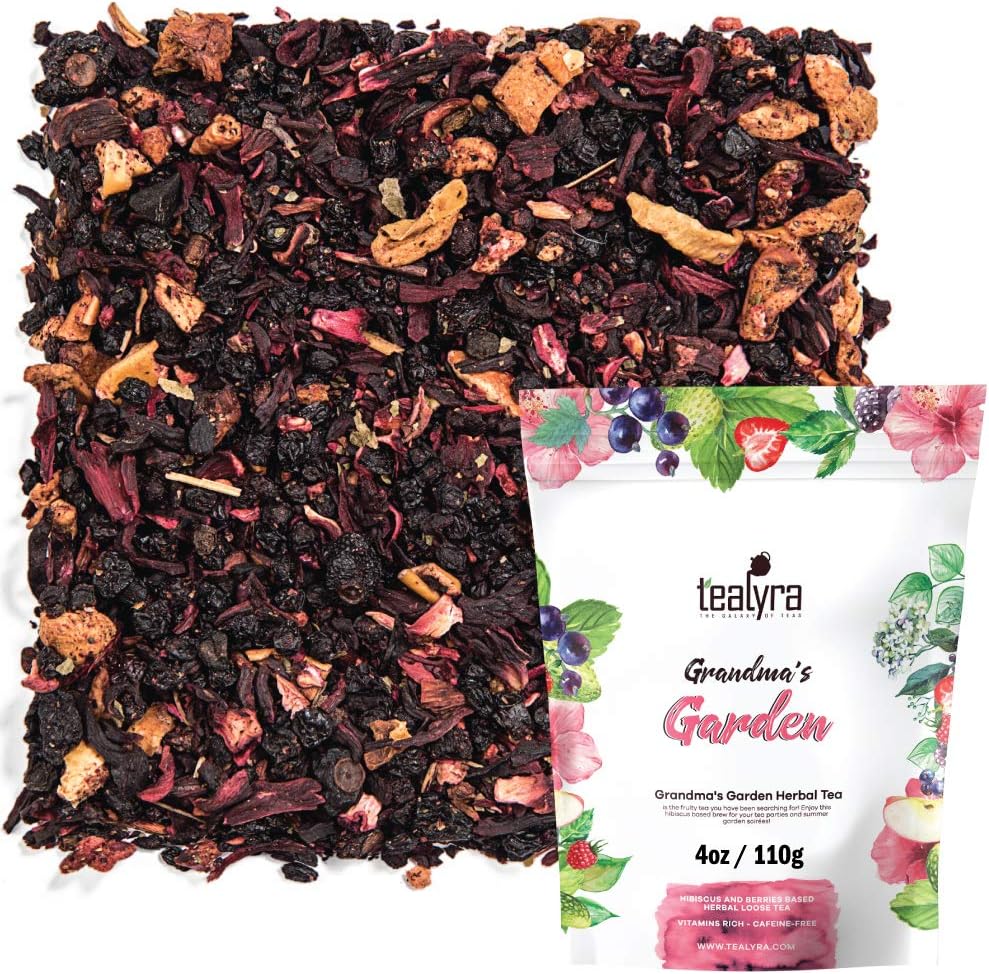 Tealyra - Grandma's Garden - Fruit Blend - Hibiscus and Berries Based Herbal Loose Leaf Tea - Vitamins Rich - Caffeine-Free - Hot or Iced Tea - 110g (4-ounce)