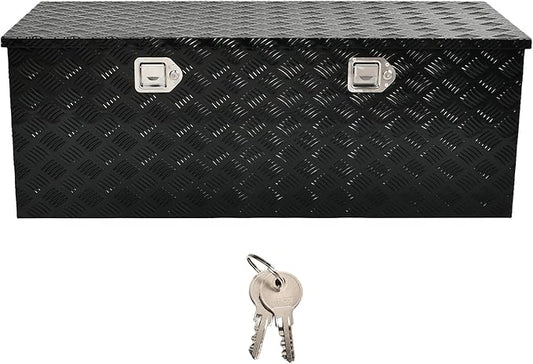 48''Inch Aluminum Truck Tool Box Truck Bed Toolbox Truck Trailer Chest Box Trailer Underbody Storage Organizer Waterproof Square Storage Organizer w/Lock & Keys Black(â48" x19.5''x17.5'')