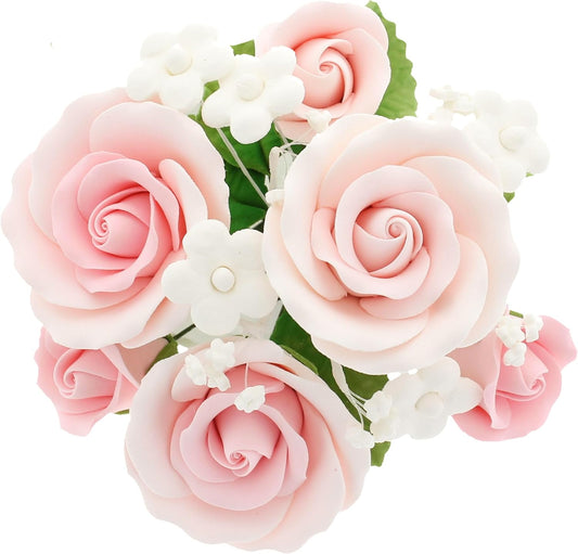 Global Sugar Art Garden Rose Topper Bouquet Sugar Cake Flowers, Pink 1 Count by Chef Alan Tetreault