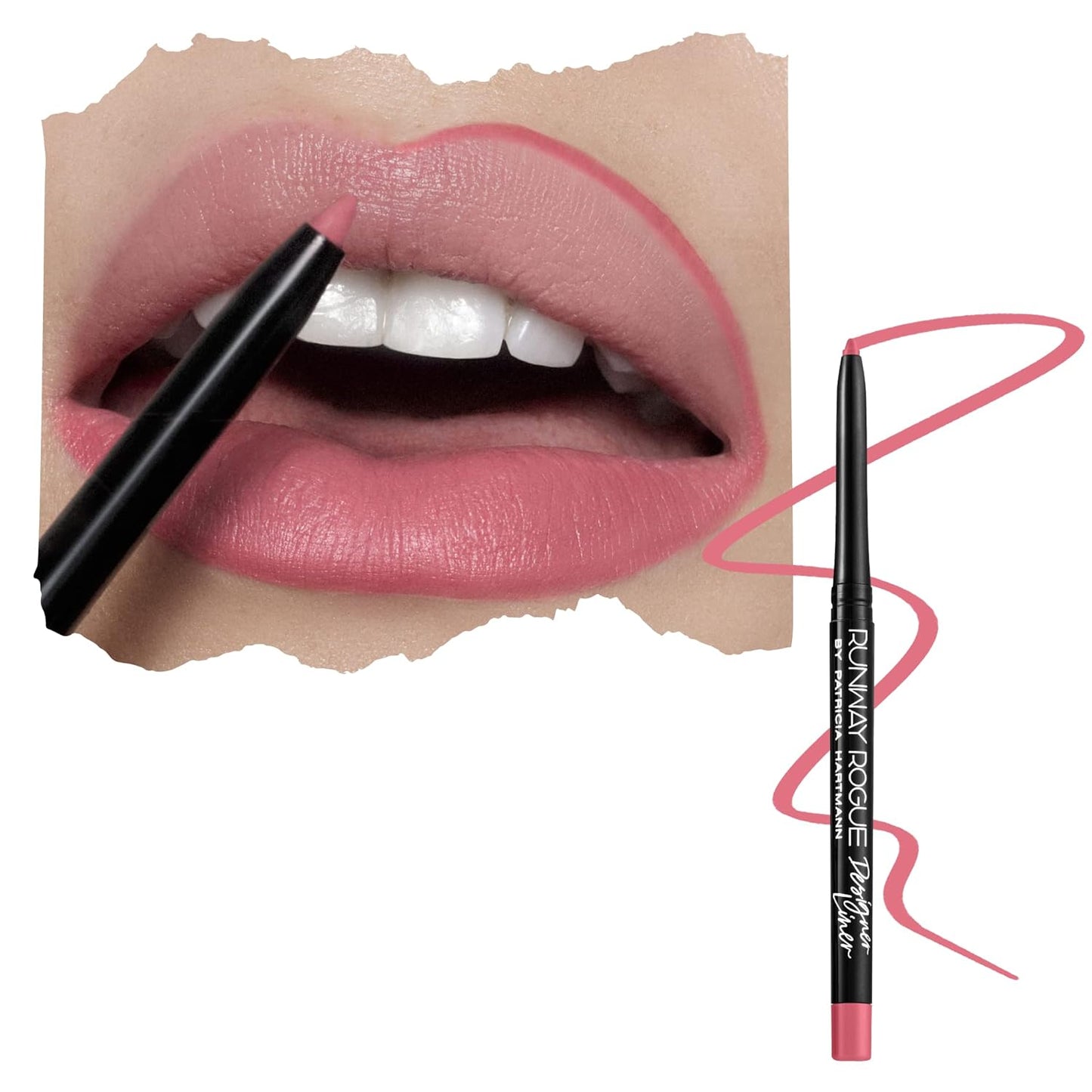Runway Rogue Designer Liner Lip Pencil, Matte Blush-Pink Lip Liner Pencil and Lip Liner Sharpener, âItâs a Wrapâ