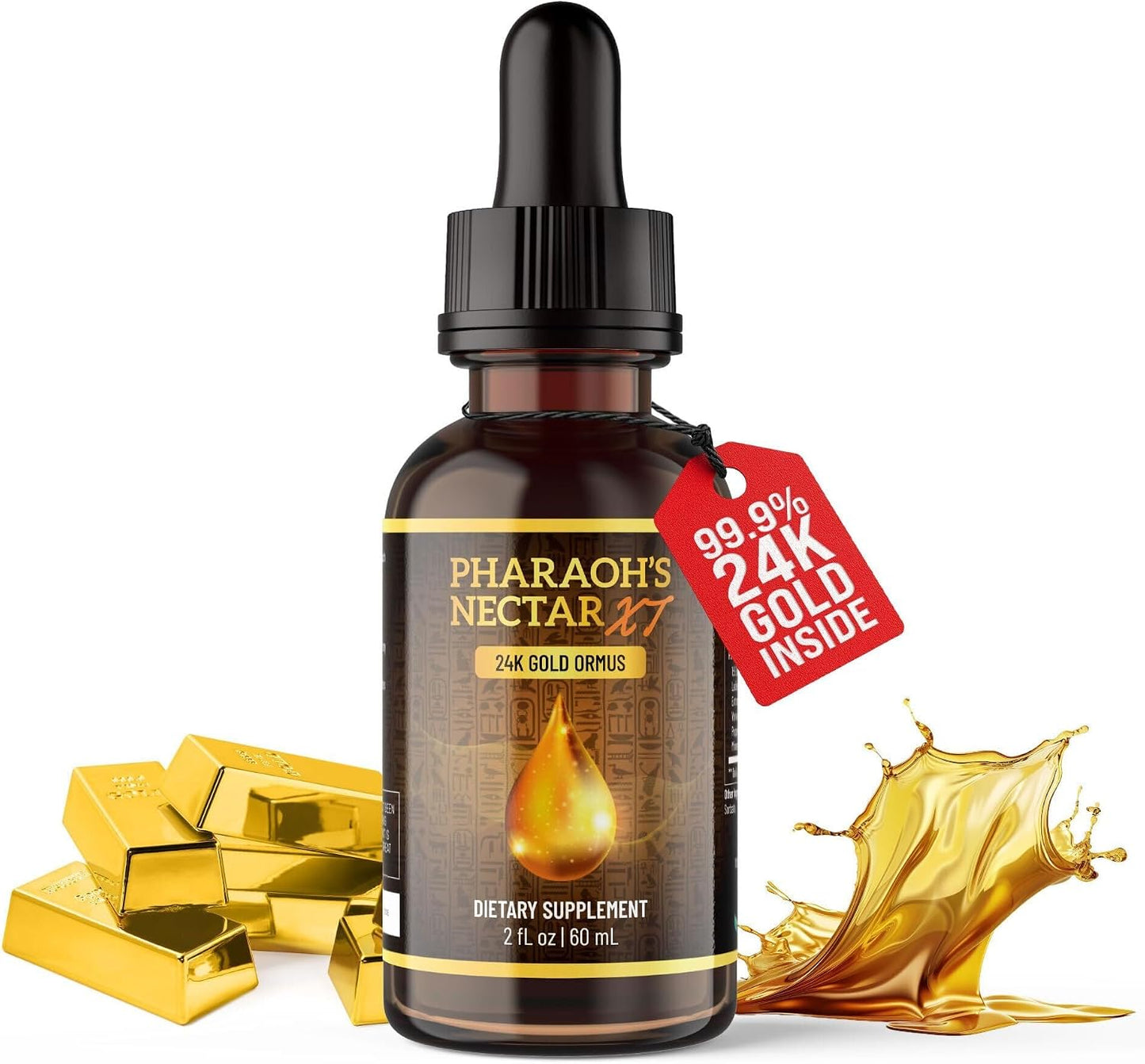 Ultra-Pure, 99.9% Liquid Gold - 24K Monoatomic Gold Ormus - Third Eye Awakening, Pineal Gland Decalcification, Awaken DNA, Unlock Light Speed Manifestation - Pharaoh's Nectar XT