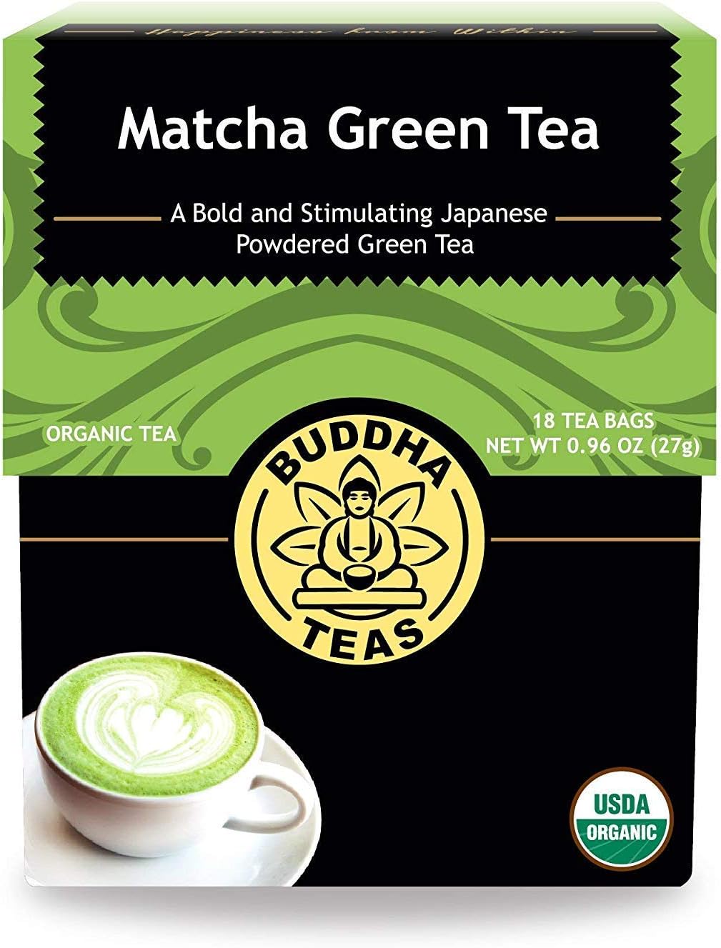 Buddha Teas - Organic Matcha Green Tea - For Health & Wellbeing - Organic Tea - With Antioxidants & Minerals - Clean Ingredients - Caffeinated - OU Kosher - 18 Tea Bags (Pack of 1)