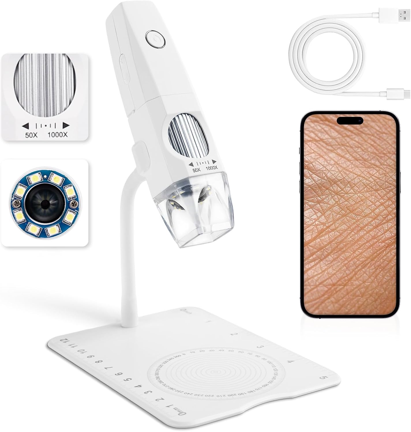 At-Home Skin & Scalp Analyzer - 2MP 1000X Wireless HD Microscope to Inspect Pores, Wrinkles & Hair Follicles, Connect to Your Phone or PC, Personal Beauty Magnifier for Home & Salon Use