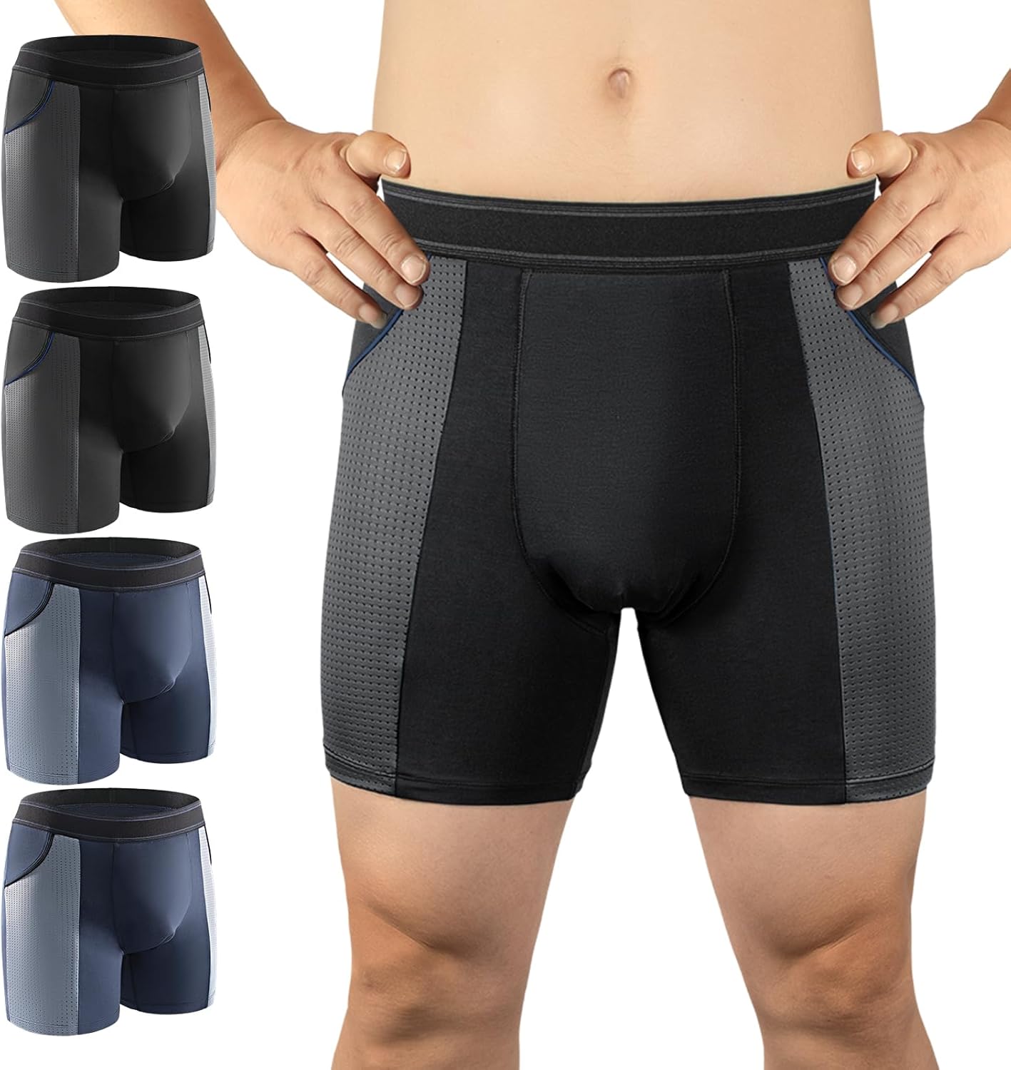 Carer Incontinence Underwear for Men Washable Mens Incontinence Underwear for Bladder Leak Protection 80ML Reusable Leak Proof Underwear for Men Urinary Incontinence Boxer Shorts (2 Black/2 Blue, M)