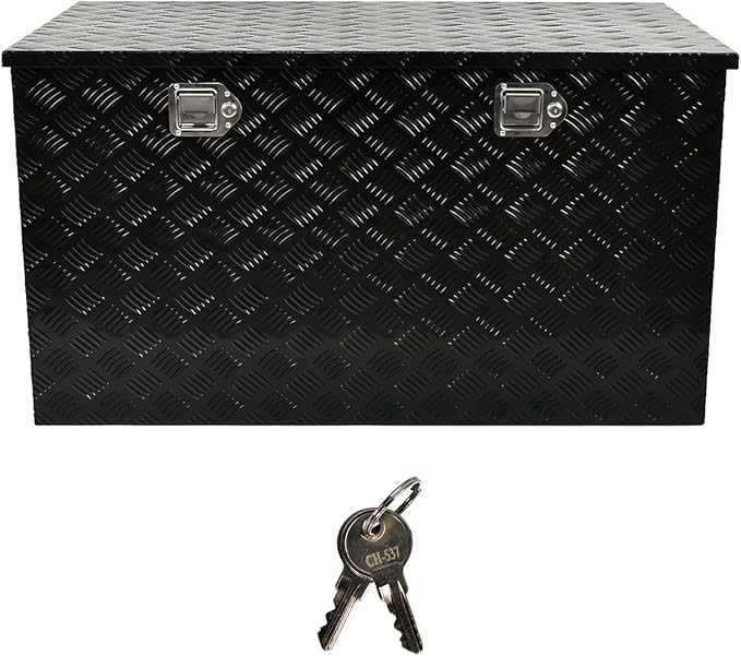 44''Inch Aluminum Truck Tool Box Truck Bed Toolbox Truck Trailer Chest Box Trailer Underbody Storage Organizer Waterproof Square Storage Organizer w/Lock & Keys Black(â44" x24''x24'')