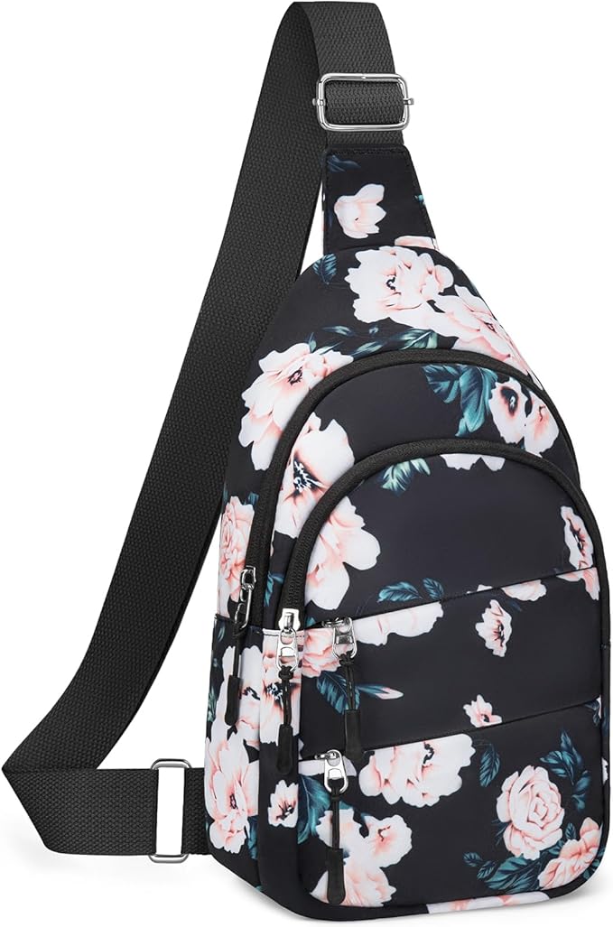 Tuwubi Crossbody Bags for Women, Sling Bag for Men, Small Hiking Backpack Anti Theft Lightweight for Outdoors Travel ï¼M, Black Floralï¼