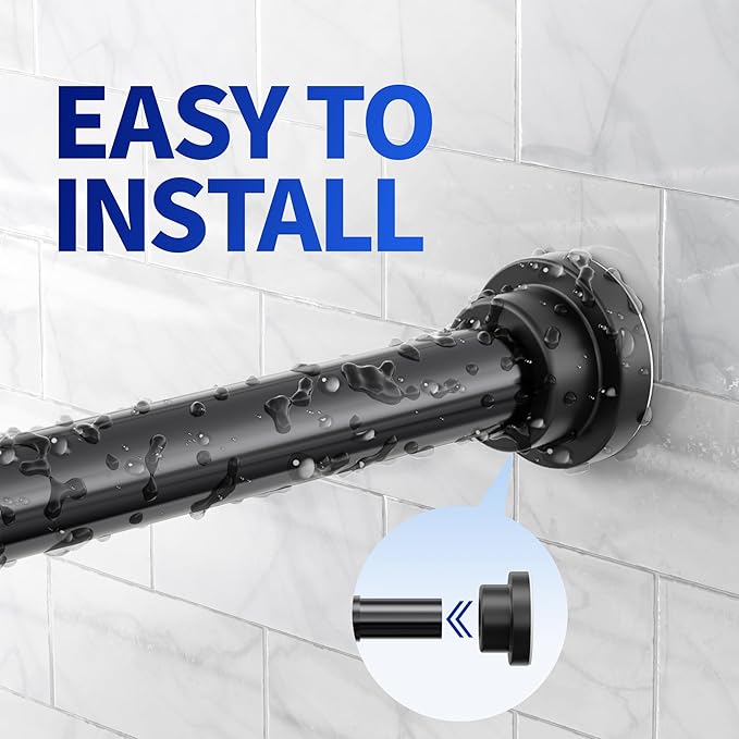 Mcrbeay Shower Curtain Rod, 1" Diameter Heavy Duty Tension Shower Rod, Non Slip Adjustable 28-102 inch No Drilling Shower Curtain Rods Spring Tension For Bathroom, Shower Stall, No Rust, Black