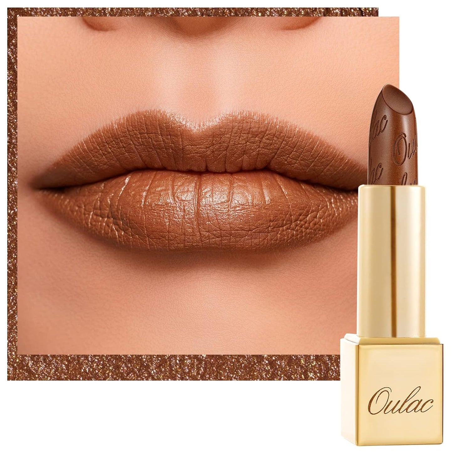 Oulac Dark Brown Lipstick for Women with Metallic 3D Shine Lightweight Hydrating Formula, High Impact Lip Color, Vegan Beauty, Full Coverage Lip Makeup, Christmas Gifts for Women, Hawaii Summer(08)