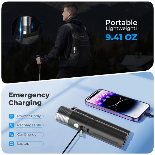 AsFrost Flashlight Camping Lights 2in-1, 180°Flip Dual Lamp 8-Mode LED Bright Weird Cool Unique Flash Light Camp Lantern Waterproof 4500mAh Type-C for Outdoor Home Emergency, Gift for Teen Men Women