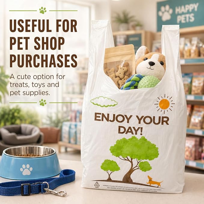 YoYoRain White Thank you T shirt bag, Grocery shopping bag Reusable and Disposable Supermarket Bag 11''x6''x21'' 150PCS