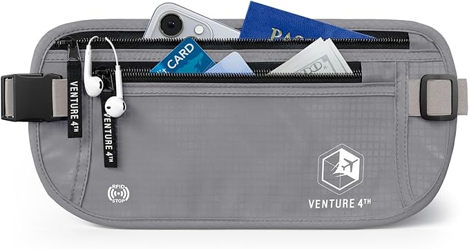 VENTURE 4TH Money Belt for Travel â Hidden Under-Clothes RFID Blocking Passport Holder & Slim Travel Wallet Pouch for Men & Women to Protect Cash, Cards & Documents (Silver)