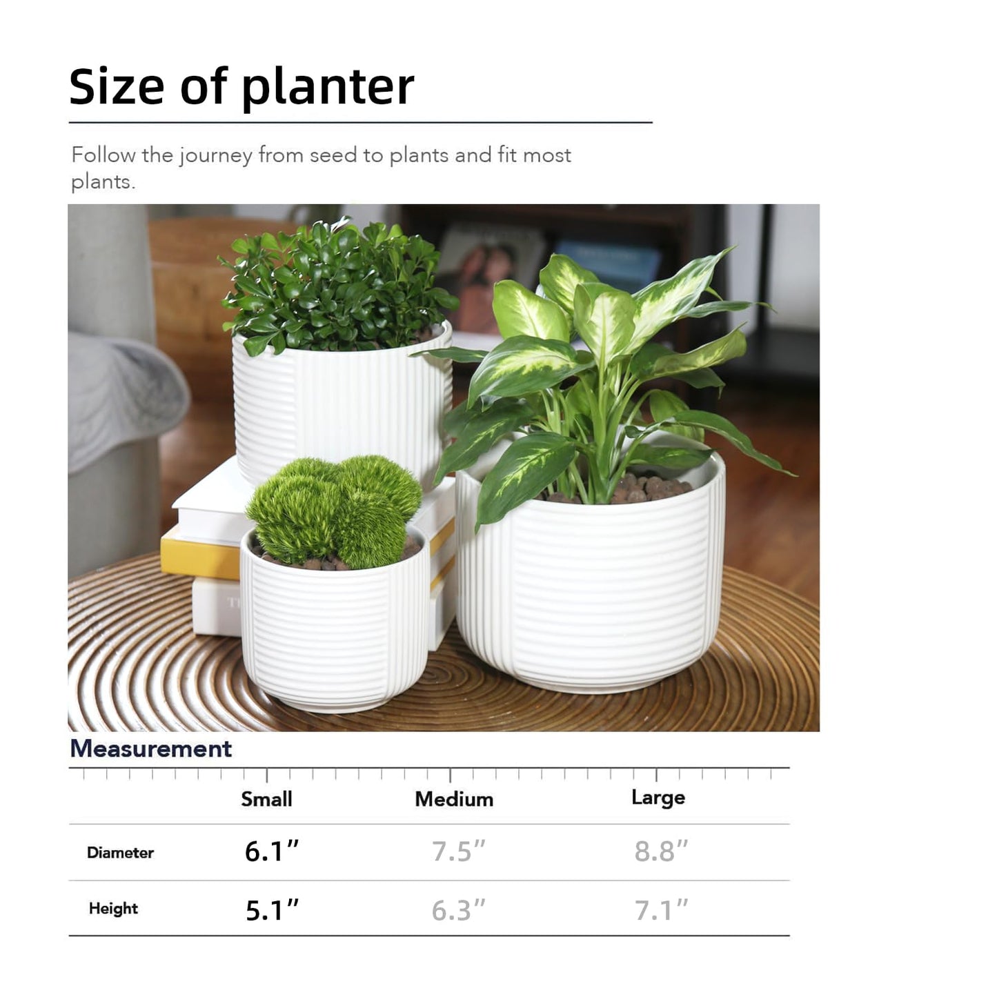 maryeadecoor Ceramic Plant Pots with Drainage Holes 6" - Creamy White Planters for Indoor Outdoor Plants - S(Small-6“)"