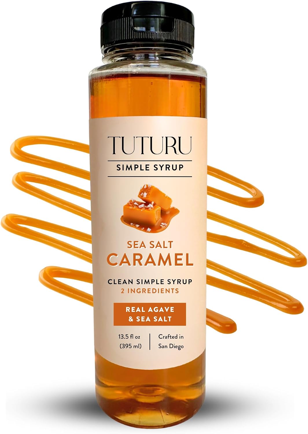 Caramel Agave Simple Syrup for Coffee & Cocktails - Sweetened with Organic Agave Nectar - Infused with Real Sea Salt - 13.5 oz