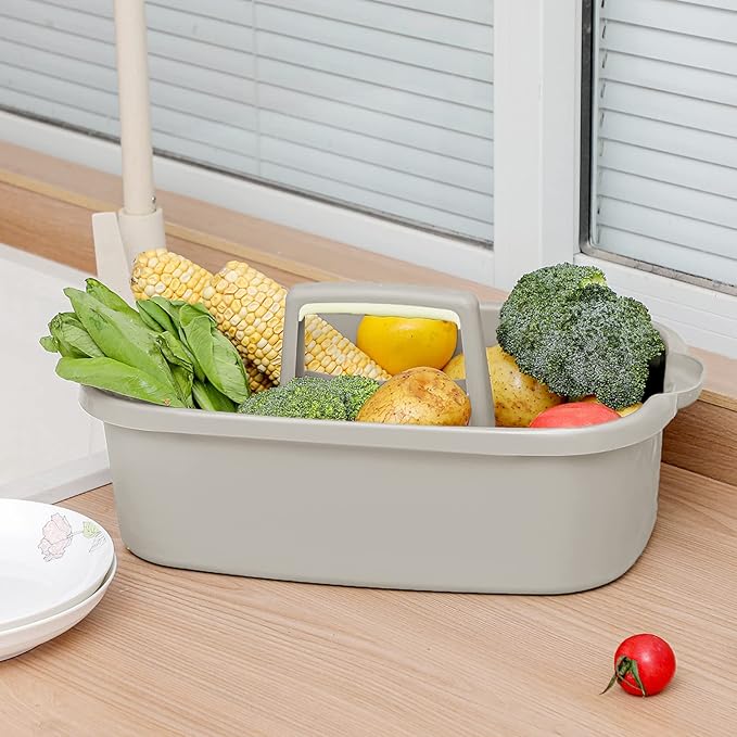 Large Cleaning Supplies Caddy Portable Shower Basket Supply Organizer with Handle Plastic Bucket Tool Storage for Bathroom, Bedroom, Kitchen, College Dorm, Garden, Light Grey
