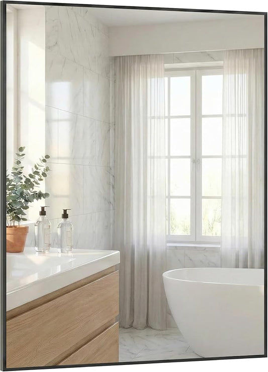 30"x36" Black Bathroom Mirror, Matte Metal Framed Vanity Mirror for Wall, Industrial Rectangular Mirror Over Sink, Modern Farmhouse Decor, Flush Mount