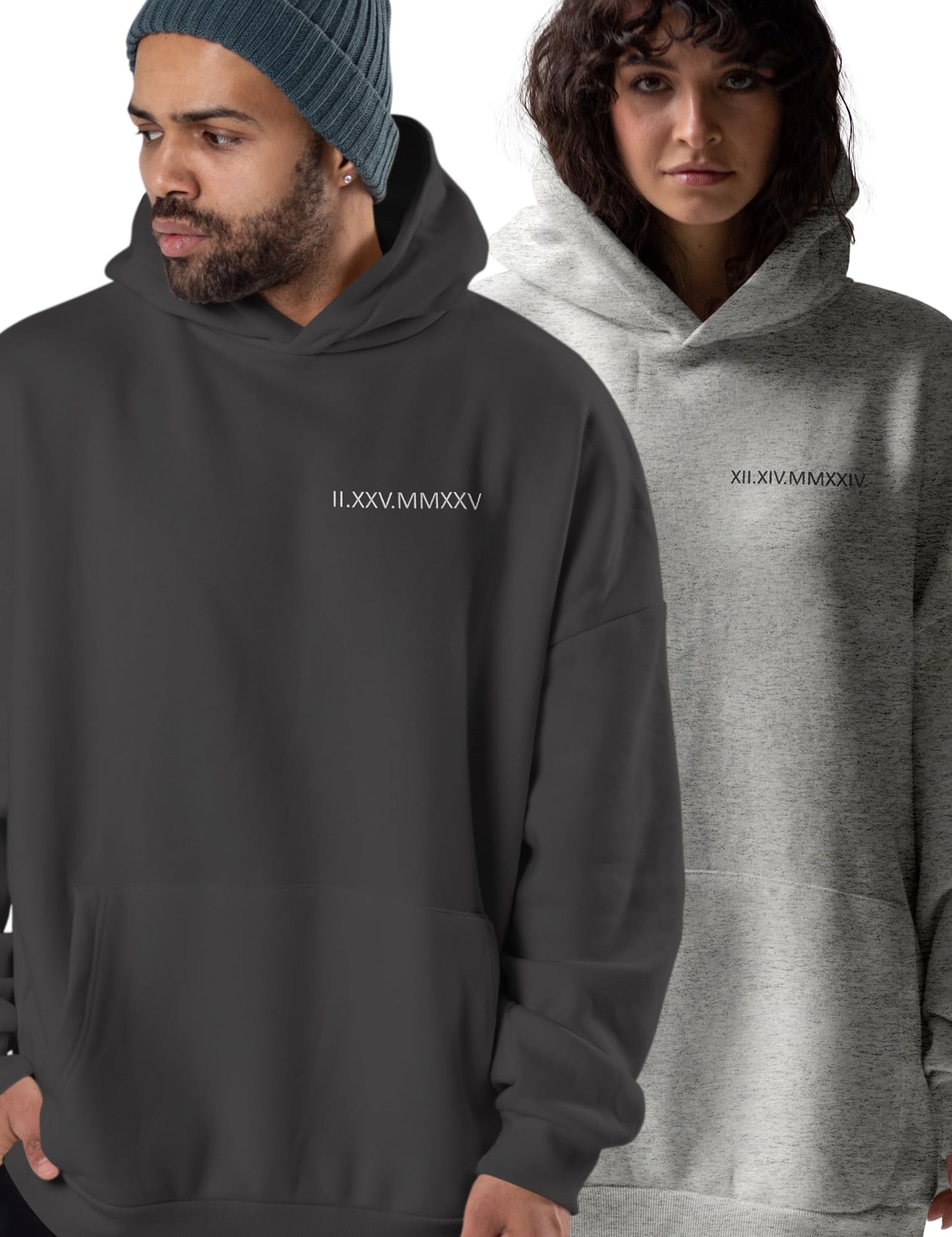 Custom Embroidered Roman Numeral Hoodies&Sweatshirts - Embroidered Sweatshirt Couple Hoodies - Matching Hoodies For Couples Multicolor