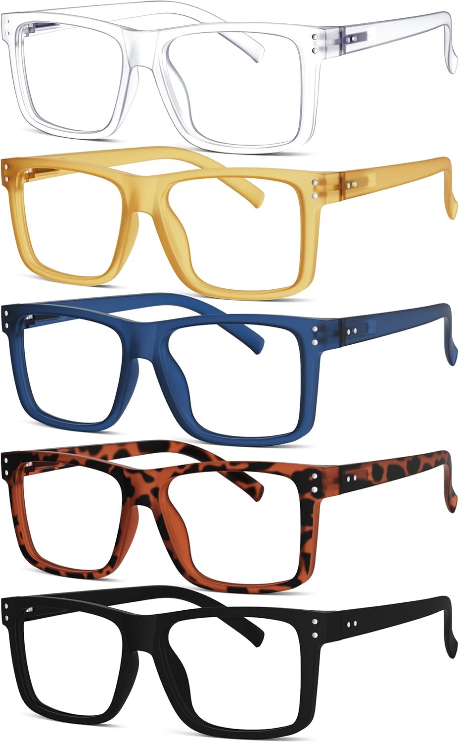 Eyekepper 5 Pack Reading Glasses +1.75, Oversized Square Large Frame Readers for Men Women, Fashion Spring Hinge Eyeglasses, Multi-Color Value Pack
