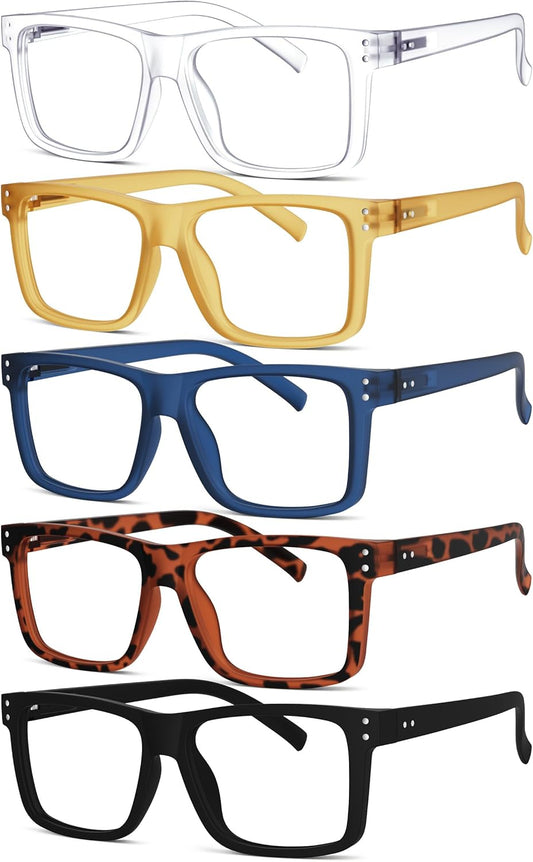 Eyekepper 5 Pack Reading Glasses +1.75, Oversized Square Large Frame Readers for Men Women, Fashion Spring Hinge Eyeglasses, Multi-Color Value Pack
