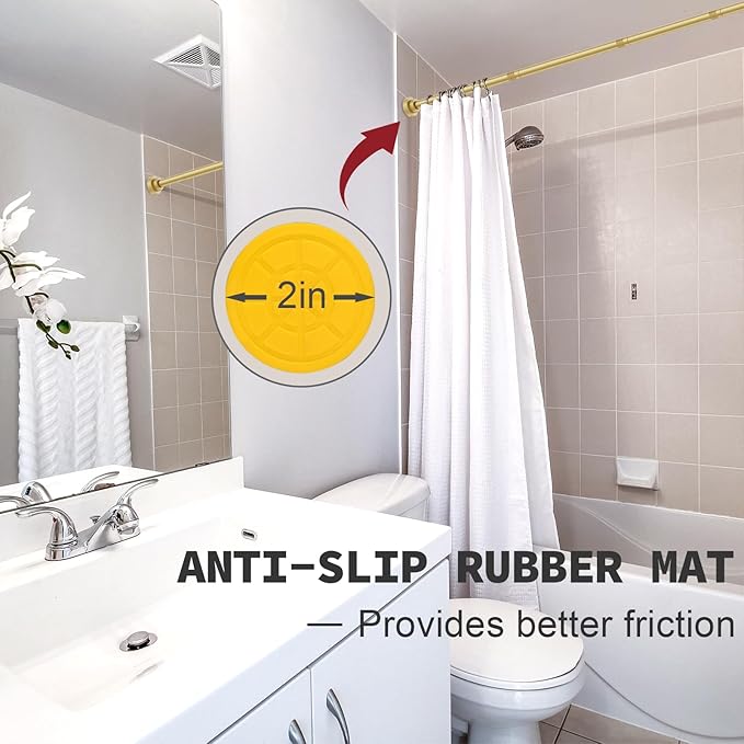 Thestoa Gold Shower Curtain Rod Adjustable 43-66 inch, 1"Diameter Spring Tension Curtain Rod No Drill, Anti-Rust Non-Slip Shower Rod for Bathroom