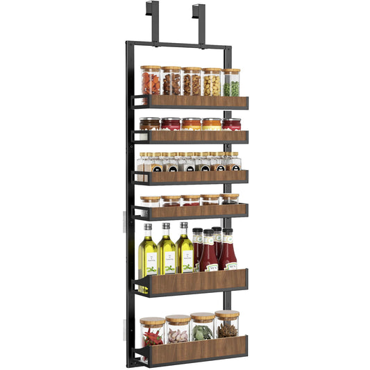 Aquzee Heavy Duty Pantry Door Organizer, 6-Tier Over the Door Pantry Organizer, 2 IN 1 Hanging Wall Mount Spice Rack, Adjustable Baskets, Spice Organization for Cabinet Kitchen Closet