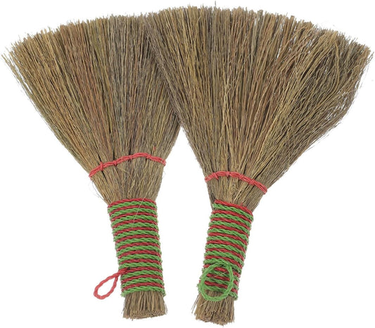 FAVOMOTO 2pcs Small Handmade Desktop Broom Set with Natural Sorghum Bristles, Handheld Dust Brush for Office and Home Cleaning