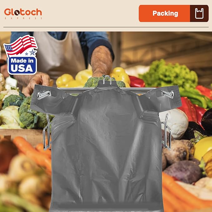 Glotoch 1000 Count - Plastic T-shirt Bags Grey (Plain), 11.5" x 6.5" x 21" Grocery Bags with Handles for Restaurant, Retail, Grocery Store, Takeout, Convenience Stores, Shopping Bag in Bulk
