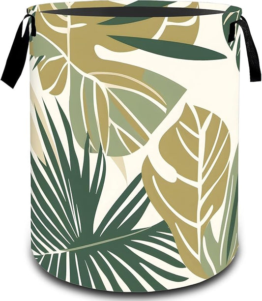 Tropical Palm Monstera Leaf Laundry Basket, Dirty Collapsible Clothes Toy Organizer Hamper for Kids Adults, Oxford Cloth Waterproof Storage Bin for Room Bathroom Home Decor Gifts, 19.7"X15.7"