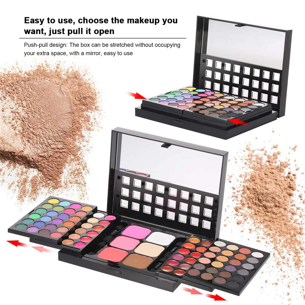 78 Color Makeup Palettes Kit, with 48 Pigmented Shiny Matte Eyeshadow Palette Colorful, 18 Lipstick, 6 Concealer, Blusher, Shading Powder, Dual Sides Sponge Applicators, Cosmetics Gift Set
