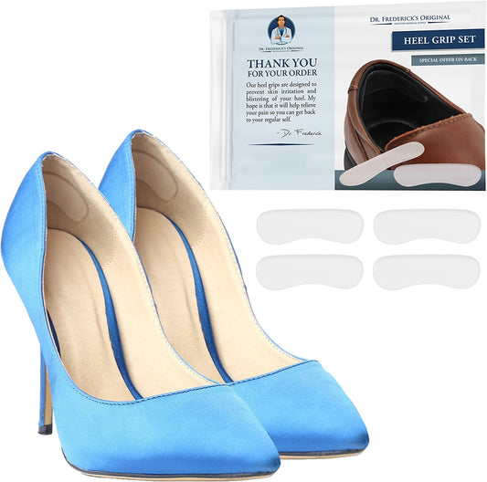 Dr. Frederick's Original Gel Heel Protectors - 12 ct - Adhesive Shoe Grips to Prevent Blisters - Pads for Loose Shoes - Cushioned Inserts for Men & Women