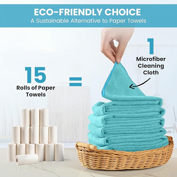 12 Pack Microfiber Cleaning Cloth, 11 Assorted Colors Cleaning Rags for Housekeeping, Colorful Reusable Microfiber Towels for Car, Kitchen, Bathroom and Household Cleaning Supplies, 11.8"X11.8"