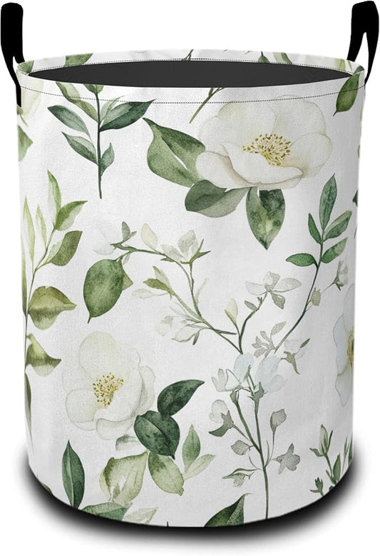 Retro Flowers Laundry Basket-Large Foldable Hamper Holder Portable Tall Collapsible Laundry Hamper Storage Basket Bin with Handles, Canvas & Waterproof lining for Household Items