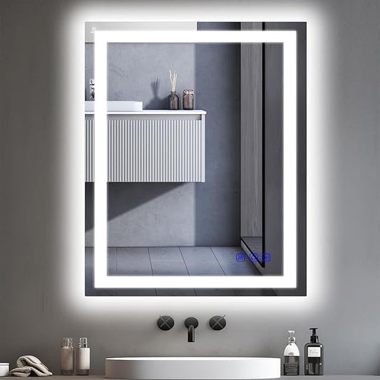 32"x24" LED Bathroom Mirror with Lights Front & Backlit Vanity Mirror,Double Light bar Smart Wall-Mounted Design,Adjustable Warm White/Natural/Daylight,Anti-Fog,Shatterproof,Memory Function