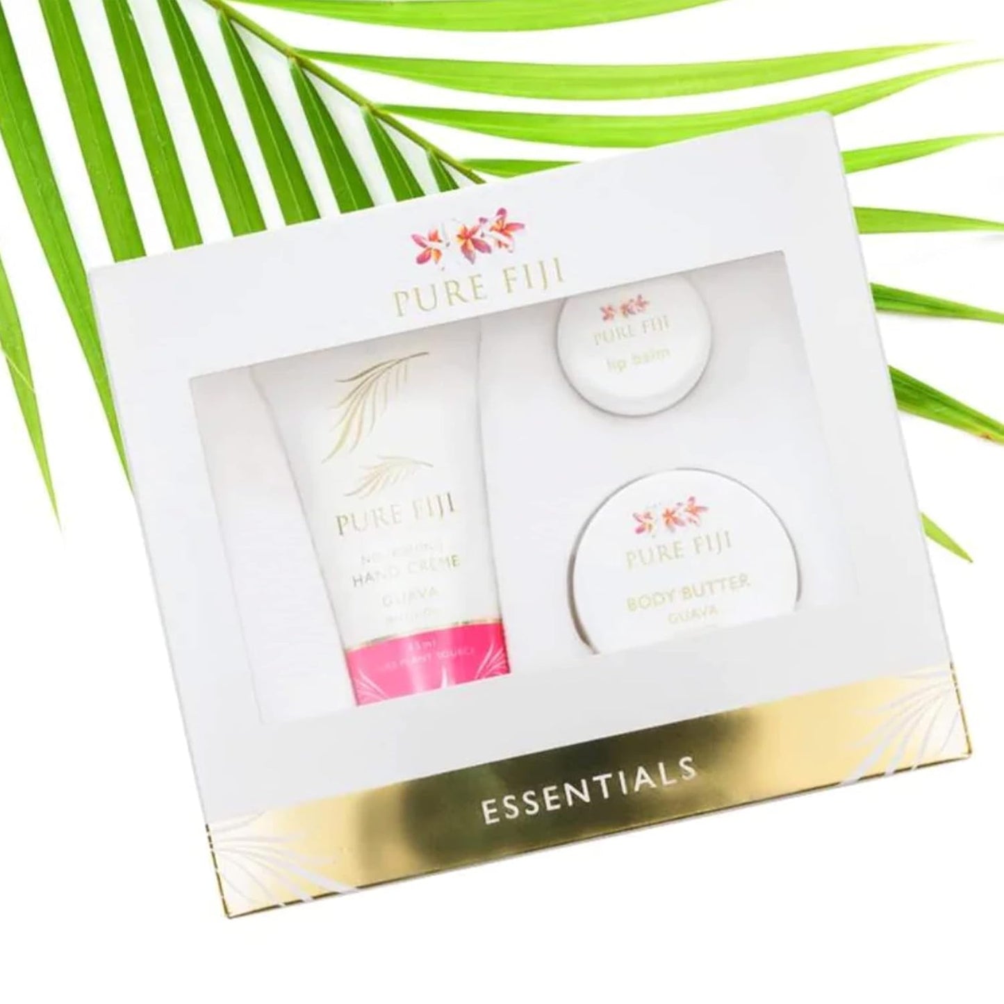 Pure Fiji Essentails Gift Set for Skin Care Hydrating Skincare Set Include - Lip Balm (0,16 Fl. Oz), Body Butter (0.50 Fl. Oz), Hand CrÃ¨me(1.18 Fl. OZ) Daily Moisturizer Set - Guava