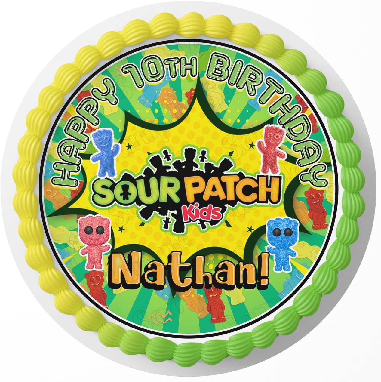 7.5 Inch Edible Cake Topper – Candy Sour Kids Fun Themed Birthday Party Collection of Edible Cake Decorations round